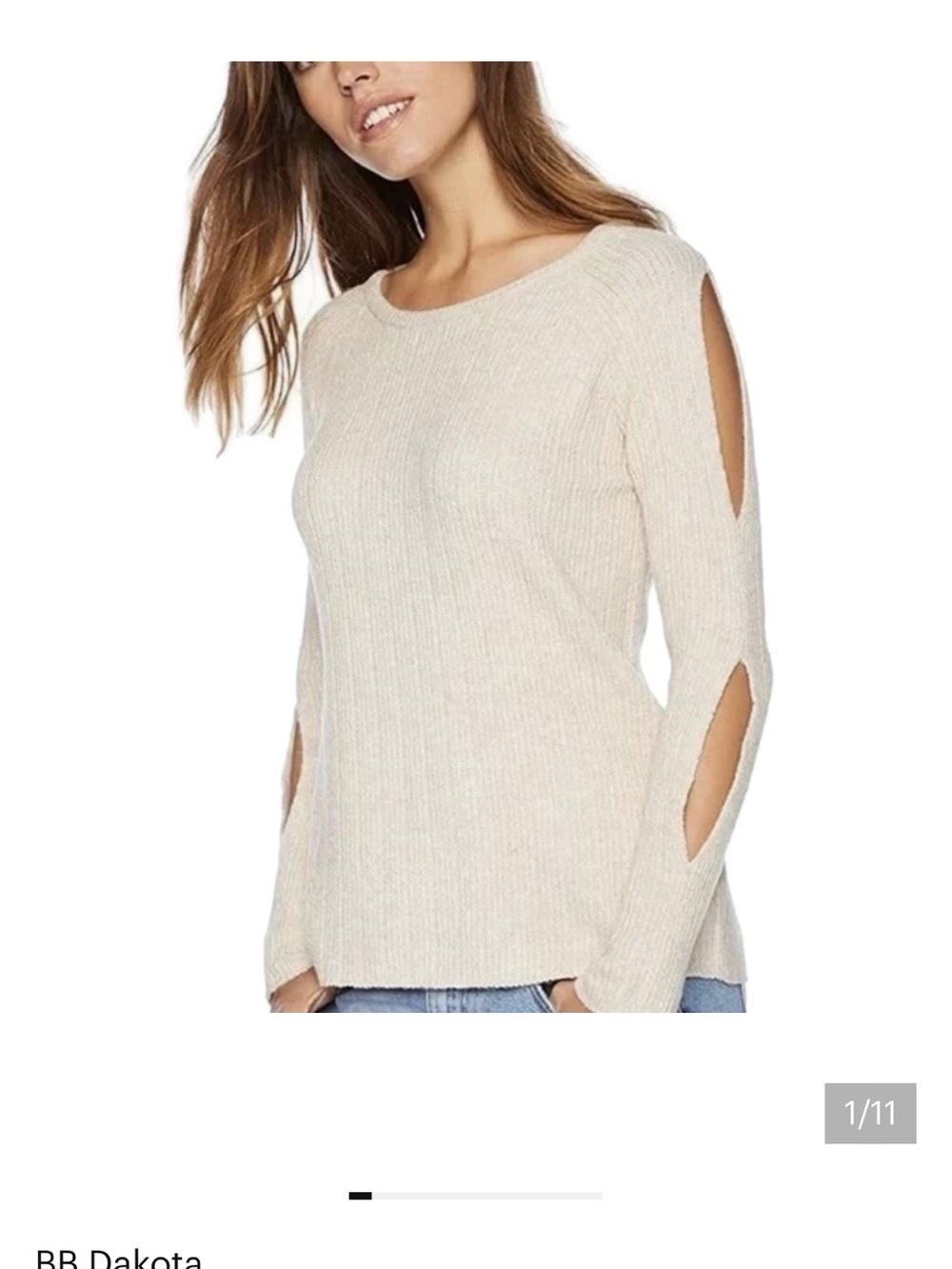 NWT BB Dakota Sand Cold Shoulder Crewneck Ribbed Knit Sweater Size Small